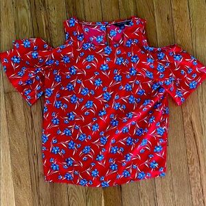 Tommy Hilfiger Red and Blue Ruffled Cut Out Blouse